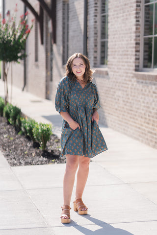 Emerald Foliage Mini Dress - barndoorboutiquetn