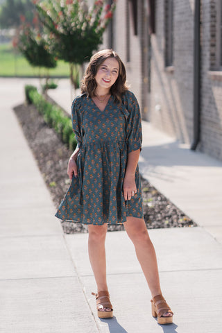 Emerald Foliage Mini Dress - barndoorboutiquetn