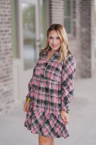 Pink Lady Plaid Mini Dress - barndoorboutiquetn