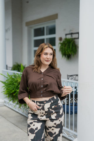 Toasted Safari Cropped Blouse - barndoorboutiquetn