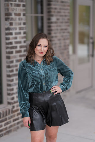 Lagoon Velvet Button-Up - barndoorboutiquetn