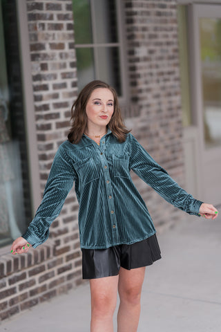 Lagoon Velvet Button-Up - barndoorboutiquetn