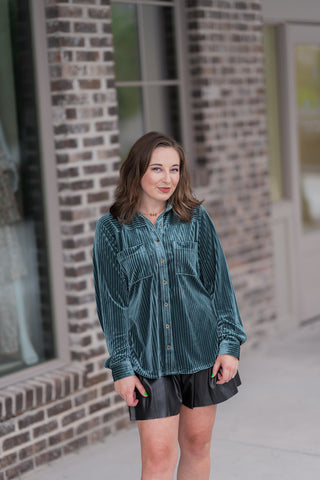 Lagoon Velvet Button-Up - barndoorboutiquetn