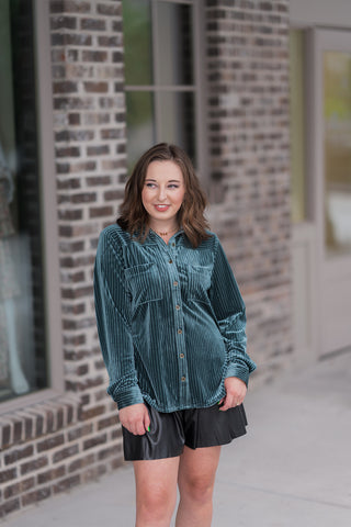 Lagoon Velvet Button-Up - barndoorboutiquetn