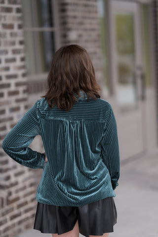 Lagoon Velvet Button-Up - barndoorboutiquetn