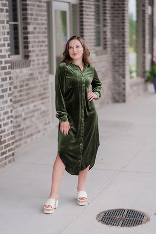 Verdant Velvet Midi Dress - barndoorboutiquetn