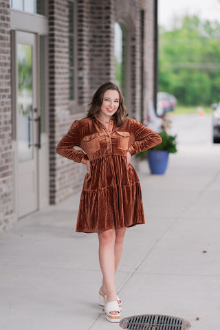 Pumpkin Spice Velvet Mini Dress - barndoorboutiquetn