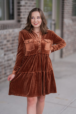 Pumpkin Spice Velvet Mini Dress - barndoorboutiquetn