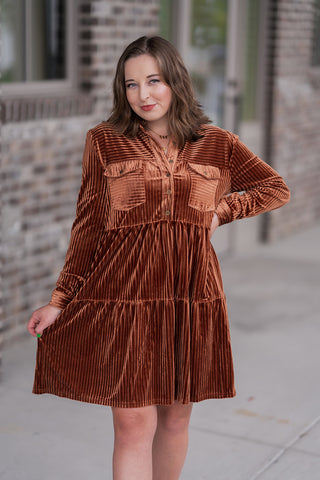 Pumpkin Spice Velvet Mini Dress - barndoorboutiquetn