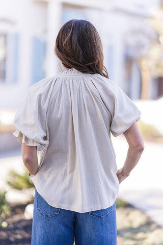 Sandstone Pleated Blouse - barndoorboutiquetn