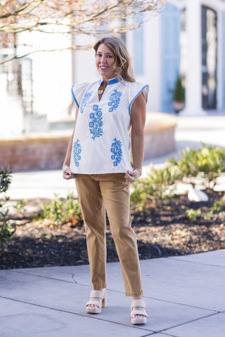 Seaside Bloom Embroidered Top - barndoorboutiquetn