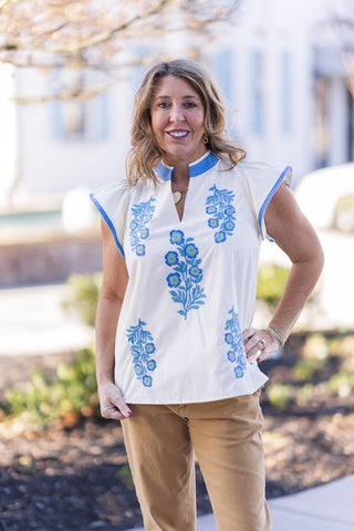 Seaside Bloom Embroidered Top - barndoorboutiquetn