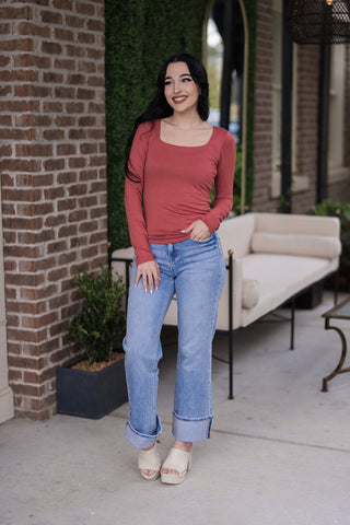 Dusty Rose Square Neck Top - barndoorboutiquetn