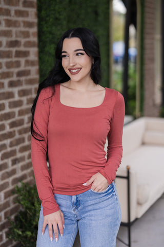 Dusty Rose Square Neck Top - barndoorboutiquetn