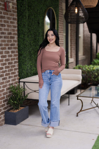 Chestnut Ribbed Square Neck Top - barndoorboutiquetn