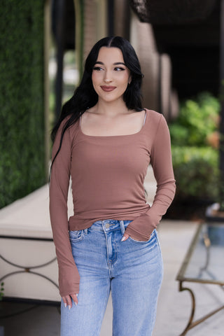 Chestnut Ribbed Square Neck Top - barndoorboutiquetn