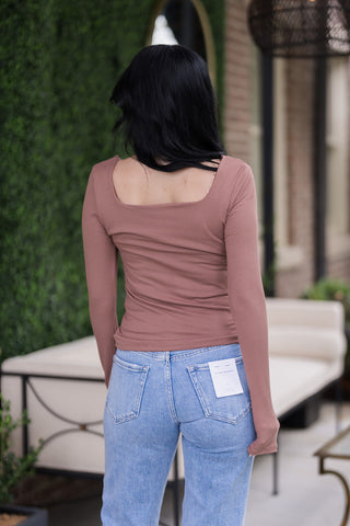 Chestnut Ribbed Square Neck Top - barndoorboutiquetn