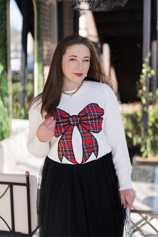 Holiday Tinsel Bow Sweater - barndoorboutiquetn