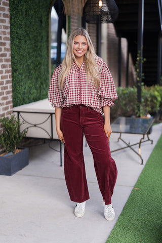 Flirtatious Plaid Blouse - barndoorboutiquetn