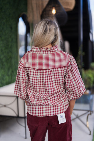 Flirtatious Plaid Blouse - barndoorboutiquetn
