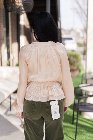 Champagne Shimmer Peplum Blouse - barndoorboutiquetn