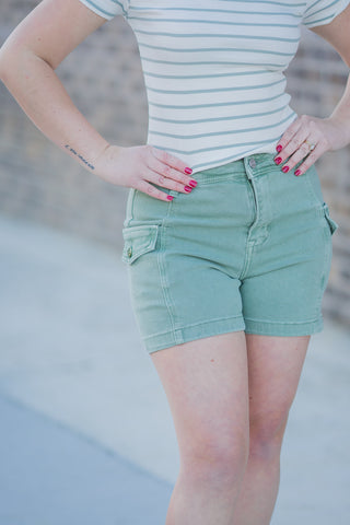 Risen Sage Cargo Shorts - barndoorboutiquetn