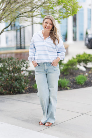 Addison Striped Polo Sweatshirt - barndoorboutiquetn