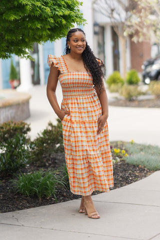 Apricot Afternoon Midi Dress - barndoorboutiquetn