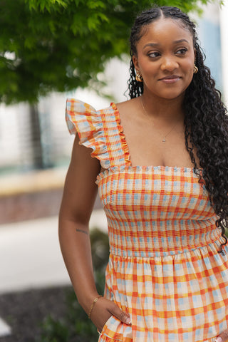 Apricot Afternoon Midi Dress - barndoorboutiquetn