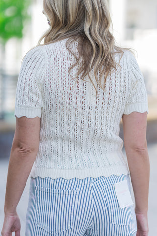 Champagne Scallop Knit Top - barndoorboutiquetn