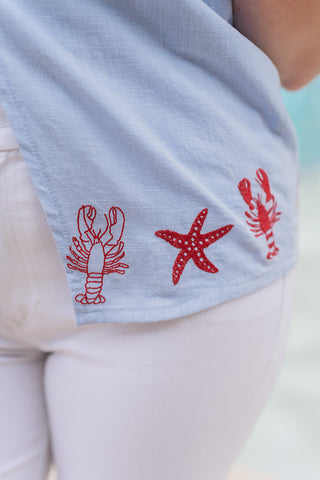 Sea Life Embroidered Halter - barndoorboutiquetn