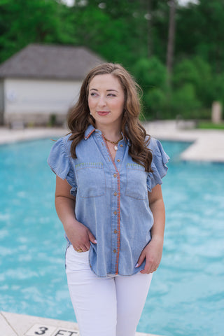 Western Skies Flutter Blouse - barndoorboutiquetn
