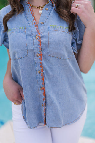 Western Skies Flutter Blouse - barndoorboutiquetn