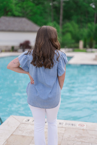 Western Skies Flutter Blouse - barndoorboutiquetn
