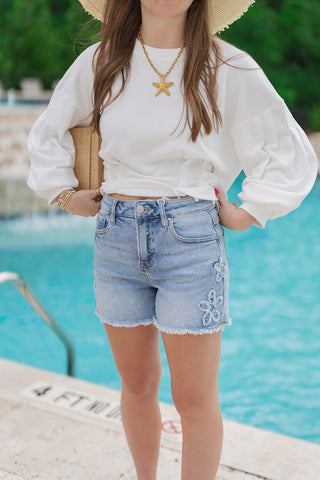 Salty Petal Denim Shorts - barndoorboutiquetn