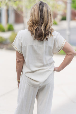 Seaside Square Stitch Blouse - barndoorboutiquetn