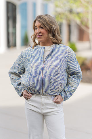Seaside Stitched Bomber Jacket - barndoorboutiquetn