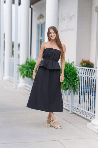 Midnight Midi Peplum Dress - barndoorboutiquetn