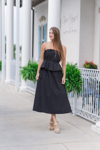 Midnight Midi Peplum Dress - barndoorboutiquetn