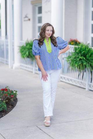Blueberry Sorbet Gingham Blouse - barndoorboutiquetn