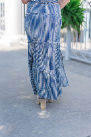 Coastal Gingham Tiered Skirt - barndoorboutiquetn