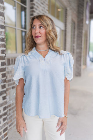 Ocean Mist Eyelet Top - barndoorboutiquetn