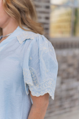 Ocean Mist Eyelet Top - barndoorboutiquetn