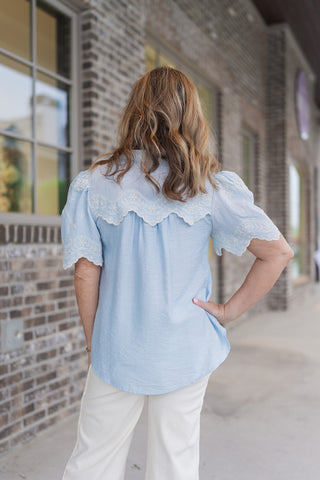 Ocean Mist Eyelet Top - barndoorboutiquetn