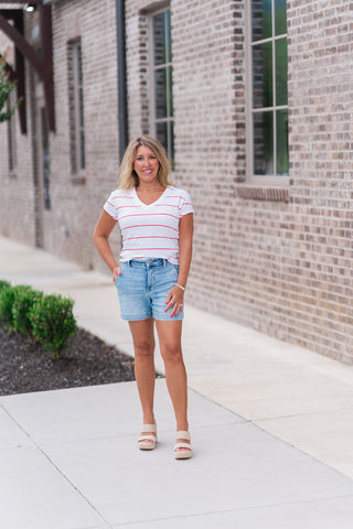 Z Supply Striped Modern V-Neck Tee - barndoorboutiquetn