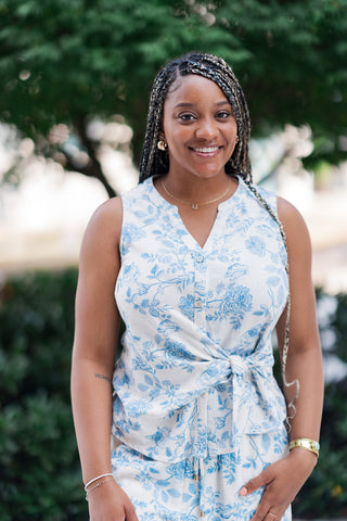 Azure Bloom Linen Top - barndoorboutiquetn