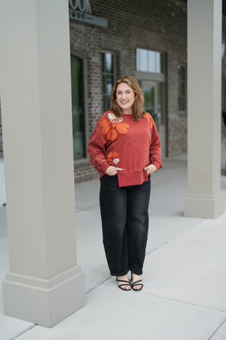 Rust Petal Patch Top - barndoorboutiquetn