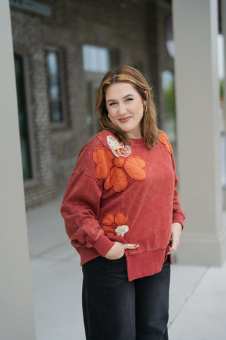 Rust Petal Patch Top - barndoorboutiquetn