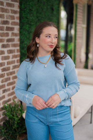 Z Supply Washed Indigo Mini Thermal Top - barndoorboutiquetn