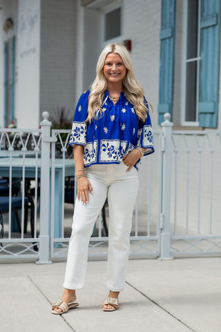 Azure Skyline Blouse - barndoorboutiquetn